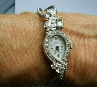 Vintage 14k White Gold Hamilton Ladies Watch With Diamonds