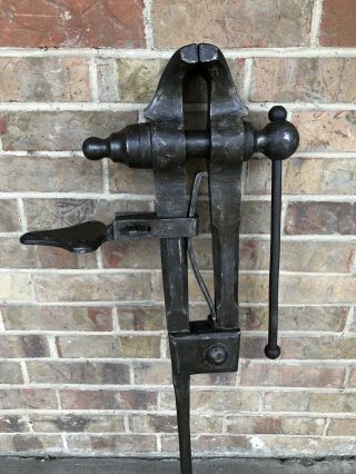 Vintage Blacksmith Vise 4 - 1/2” Jaws 41” Tall Anvil Forge Post Leg Vise Trenton 2