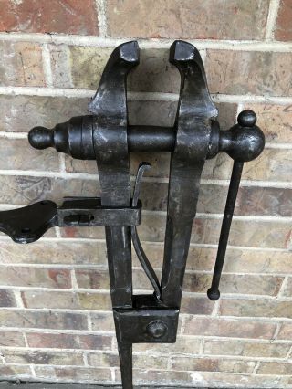 Vintage Blacksmith Vise 4 - 1/2” Jaws 41” Tall Anvil Forge Post Leg Vise Trenton 9