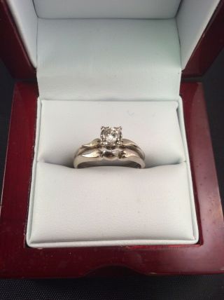 Woman’s Vintage 14k White Gold Diamond Wedding Ring 3.  4grams Sz.  7.  25