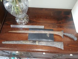 Antique SILVER Ceremonial KRIS KRISS KERIS Sword Dagger Damascus Blade 10