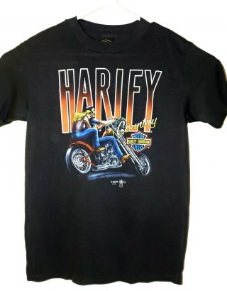 Vtg 80s 3d Emblem Harley Davidson Motorcycle Harley Country 50/50 Shirt Large L