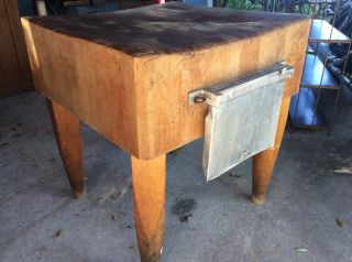 Antique Butcher Block Table/island With Knife Holder And Guard