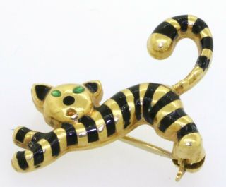 Vintage 18k Gold Italy Adorable Enamel Tiger Pin/brooch
