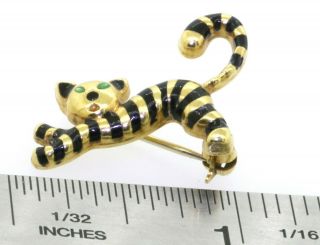 Vintage 18K gold Italy adorable enamel tiger pin/brooch 2