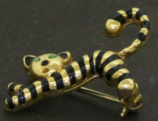 Vintage 18K gold Italy adorable enamel tiger pin/brooch 3