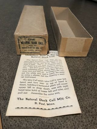 Vintage And RARE Natural Duck Call Mfg.  CO.  St Paul MN.  With Box/ Papers 4