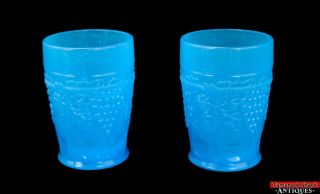 Vtg.  2 Pc Marked Northwood Grape And Cable Carnival Glass Ice Blue Tumblers L5x