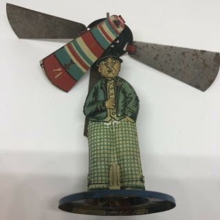 Vintage C.  1930 ' s Charlie Chaplin Tin Litho Spinning Mechanical Toy 4