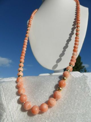 Spectacular Vintage 14k Yellow Gold Coral Beaded Necklace 30 " On