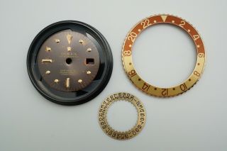 Vtg Rolex Gmt Master 1675 Brown Bronze Nipple Dial & 18k Gold Bezel & Insert