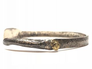 Vintage Ornate & Unique Ladies Sterling Silver Cuff Gold Nugget Bracelet