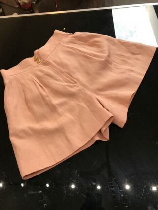 Chanel Boutique Sz 38 Vintage Peach Linen Silk Pleated Shorts 1607 - 65 - 5819