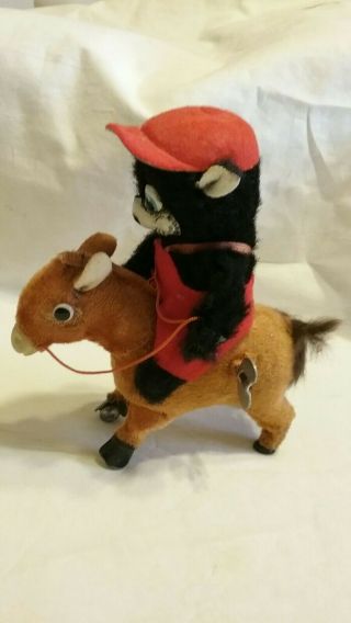 Vintage Rare 1950 ' s Japan Wind Up Tin Toy Bear Riding Pony Horse 2