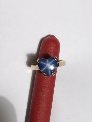 Vintage 10 Kt Yellow Gold Blue Heart Shape Star Sapphire 3ct Ring 4.  4 Grams