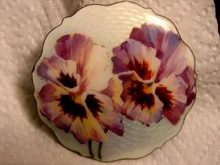 RARE Large Art Nouveau Two Pansy Signed Sterling Silver Guilloch Enamel Brooch 2