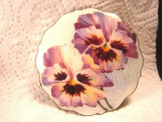 RARE Large Art Nouveau Two Pansy Signed Sterling Silver Guilloch Enamel Brooch 4