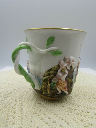 Antique - Vtg.  Small Porcelain Cup Flood Scene Raised Design 3 1/8 " Tall