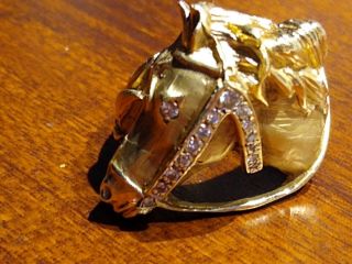 Vintage Mens 14k Gold & Diamond Horse Ring