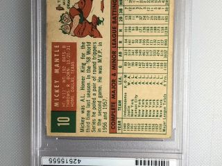 1959 Topps Mickey Mantle 10 PSA 2 Good Vintage Baseball Card HOF 6