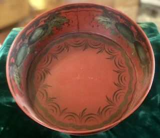 Vintage Hand Painted Orange Metal Toleware Fruit Bread Bowl