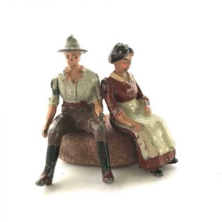 2 Vintage Britains Lead Toy Farm Man Woman Seated For Carriage Or Bench 1