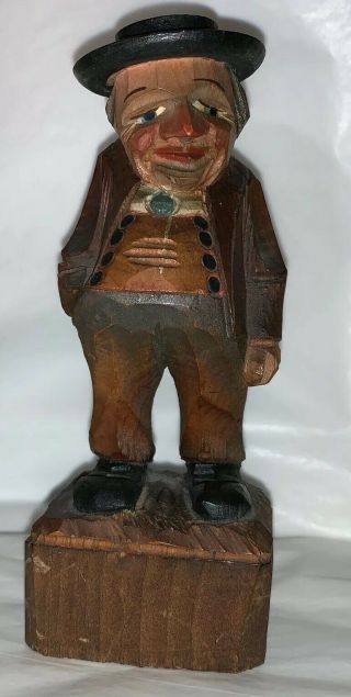 Vintage Antique Anri Wooden Hand Carved Carving Old Man With Hat Belly 5 " Inches