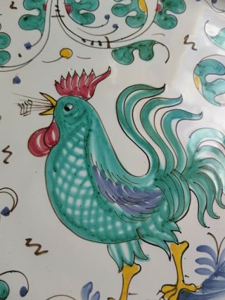 Vintage Deruta Blue/Green ROOSTER Large Plate Charger Serving 15 1/2 