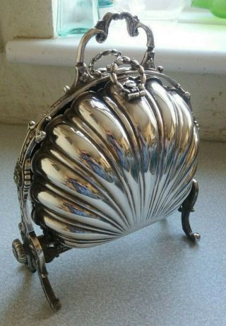 Antique Victorian Silver Plate Shell Folding Bun Warmer /biscuit Box James Dixon