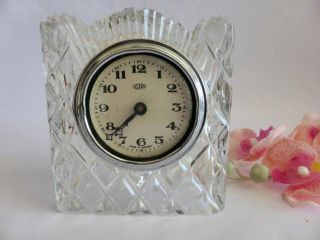 Vintage Crystal / Cut Glass Astra Mantel Clock,  German,  Wind Up Action,  1930s