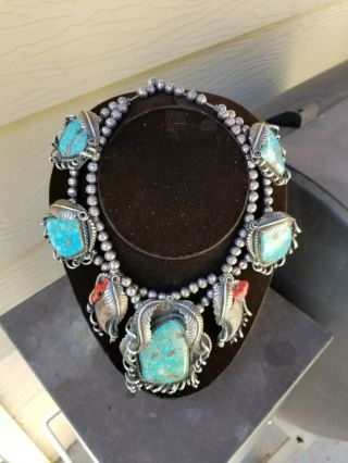 Vintage Cindy Piaso Navajo 24 " Sterling Silver Squash Blossom Necklace 385 Gr