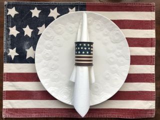 Vintage Set Ralph Lauren American Flag Table Placemats Linens And Napkin Rings