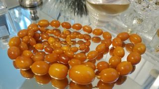 Vtg Antique Butterscotch Egg Yolk Amber Beads Necklace 78 Grams