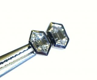 Unique Rare Natural Hexagon Step Cut Diamond 18k White Gold Stud Earrings