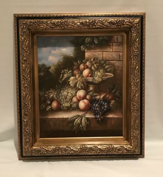 Vintage Oil Painting On Canvas Still Life Juicy Fruits W W/ Signed