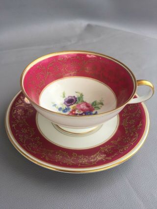 Vintage Hutschenreuther Selb Germany Cup & Saucer Red & Gold & Flowers