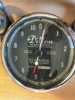 Antique Dillon Dynamometer Gauge 100 Pound Divisions Capacity 10,  000 Lbs