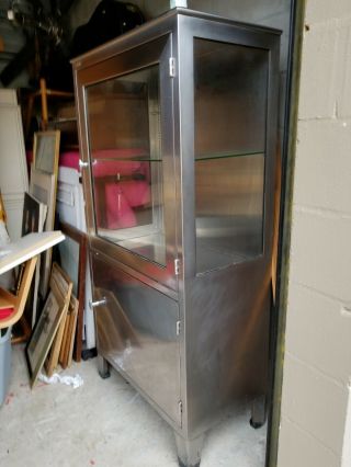 Vintage Stainless Steel And Glass Medical Cabinet