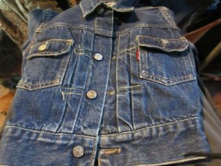 Vtg 1950 - 60 ' s Levis Big E 2 pleated Denim Jacket Jeansb Child Kids Size 4
