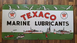 Texaco Marine Lubricants Vintage Porcelain Sign 36 X 18 Inches