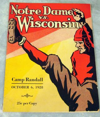 vtg 1928 NOTRE DAME VS.  WISCONSIN BADGERS FOOTBALL PROGRAM @ CAMP RANDALL 33 Pgs 2