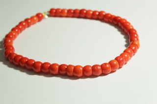18k Authentic 100 Natural Coral Antique Red Barrel Necklace Beads.