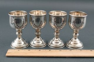 4 Small Antique Early 20thc Sterling Silver Liquor Cordials Cups Goblets,  Nr