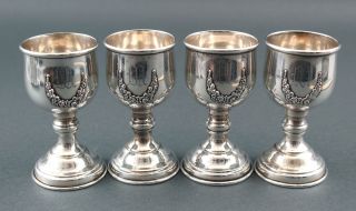4 Small Antique Early 20thC Sterling Silver Liquor Cordials Cups Goblets,  NR 2