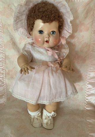 Vintage 13 " Pre - Patent Tiny Tears Doll Caracul Wig - Case,  Layette