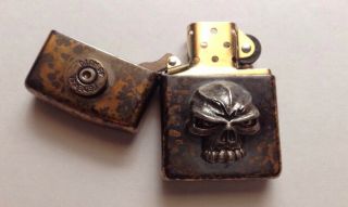 Collectible Rare Steel Flame/Emerson Zippo Lighter Skull.  45 Federal Shell 4
