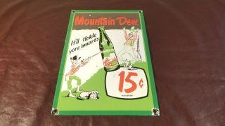 Vintage Mountain Dew Porcelain Gas Soda Beverage Drink Bottles Diner Store Sign