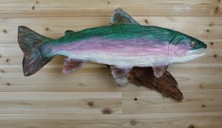 Rainbow Trout Hand Carved Wood Fish Decoy Taxidermy Mount Fishing Lures Signed