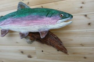 Rainbow Trout Hand Carved Wood Fish Decoy Taxidermy Mount Fishing Lures Signed 2