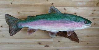 Rainbow Trout Hand Carved Wood Fish Decoy Taxidermy Mount Fishing Lures Signed 3